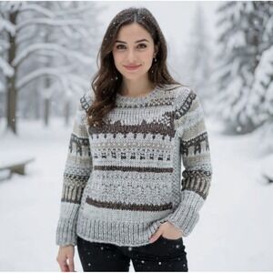 Michael Kors Sweater‎ Gray Silver Metallic Fair Isle Knit Womens XS $129